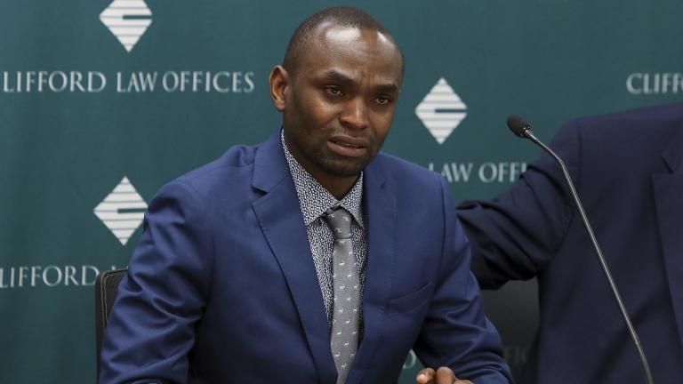 In this April 29, 2019, file photo, Paul Njoroge, who lost his wife and three young children in the March 10 crash of an Ethiopian Airlines’ Boeing 737 Max 8 aircraft, speaks at a news conference in Chicago. (AP Photo / Teresa Crawford, File)