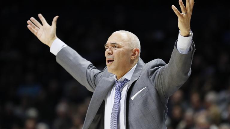 In this Feb. 9, 2019, file photo, DePaul head coach Dave Leitao reacts during the second half of an NCAA college basketball game, in Cincinnati. (AP Photo / John Minchillo, File)