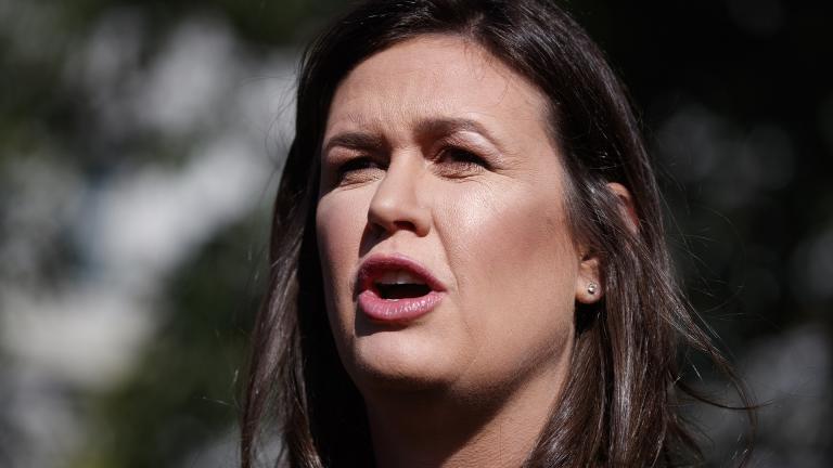 In this June 11, 2019 file photo, White House press secretary Sarah Sanders talks with reporters outside the White House in Washington. (AP Photo / Evan Vucci, File) In this June 11, 2019 file photo, White House press secretary Sarah Sanders talks with reporters outside the White House in Washington. (AP Photo / Evan Vucci, File)