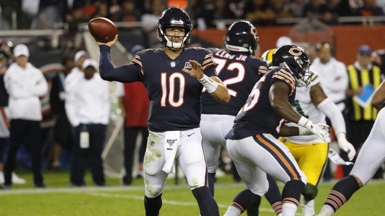 Chicago Bears’ Mitchell Trubisky throws during the second half of an NFL football game against the Green Bay Packers Thursday, Sept. 5, 2019, in Chicago. (AP Photo / Charles Rex Arbogast)