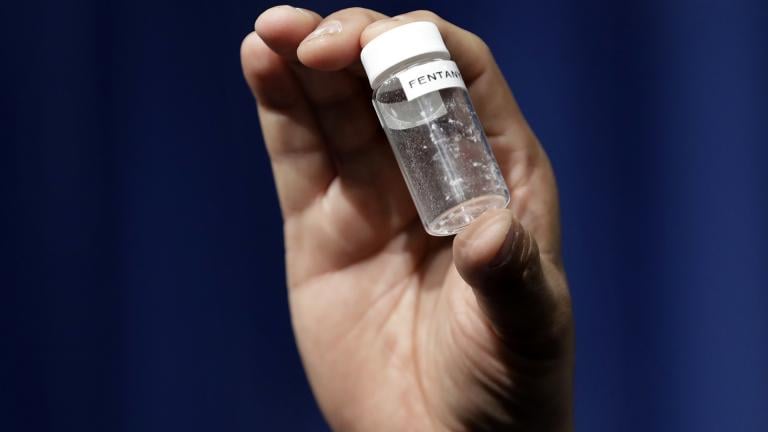 This June 6, 2017 file photo shows an example of the amount of fentanyl that can be deadly after a news conference about deaths from fentanyl exposure, at DEA Headquarters in Arlington, Virginia. (AP Photo / Jacquelyn Martin, File)