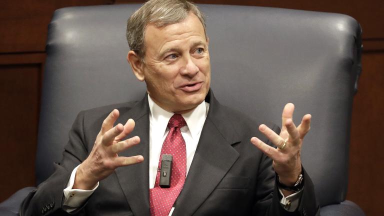 In this Feb. 6, 2019 file photo, Supreme Court Chief Justice John Roberts answers questions during an appearance at Belmont University in Nashville, Tennessee. (AP Photo / Mark Humphrey)