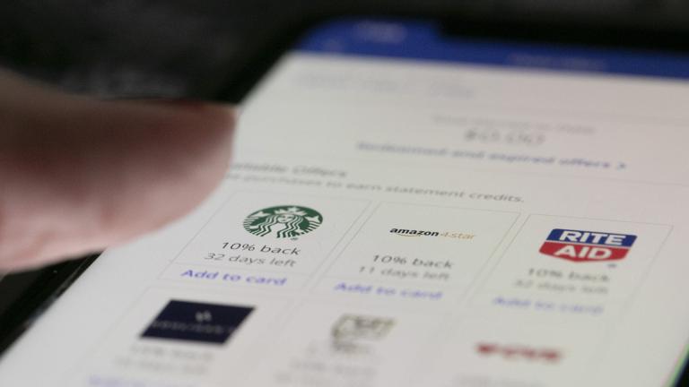 This Sunday, Dec. 1, 2019, photo shows rewards offered through Chase bank on an iPhone in the Brooklyn borough of New York.  (AP Photo / Jenny Kane)