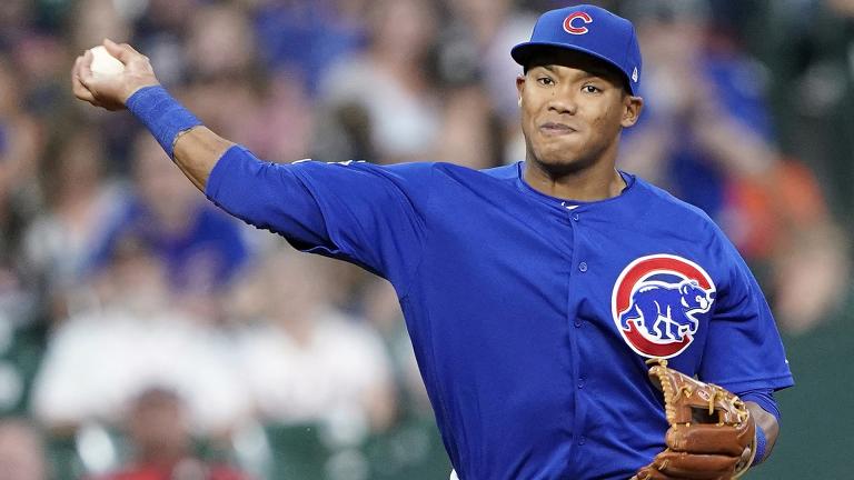 In this May 29, 2019, file photo, Chicago Cubs shortstop Addison Russell throws to first during the eighth inning of a baseball game against the Houston Astro in Houston. (AP Photo / David J. Phillip, File) In this May 29, 2019, file photo, Chicago Cubs shortstop Addison Russell throws to first during the eighth inning of a baseball game against the Houston Astro in Houston. (AP Photo / David J. Phillip, File)