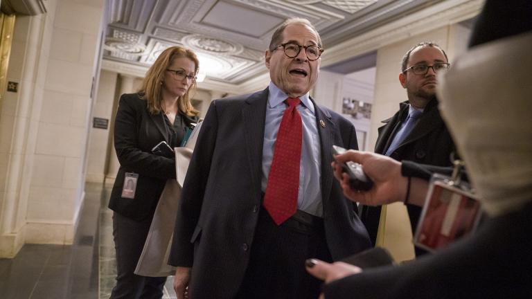 House Judiciary Committee Chairman Jerrold Nadler, D-N.Y., speaks with reporters after a closed-door session with his Democratic members to prepare for a public hearing Wednesday with legal experts to examine the constitutional grounds for the impeachment of President Donald Trump, on Capitol Hill in Washington, Tuesday, Dec. 3, 2019. (AP Photo/J. Scott Applewhite) House Judiciary Committee Chairman Jerrold Nadler, D-N.Y., speaks with reporters after a closed-door session with his Democratic members to prepare for a public hearing Wednesday with legal experts to examine the constitutional grounds for the impeachment of President Donald Trump, on Capitol Hill in Washington, Tuesday, Dec. 3, 2019. (AP Photo/J. Scott Applewhite)