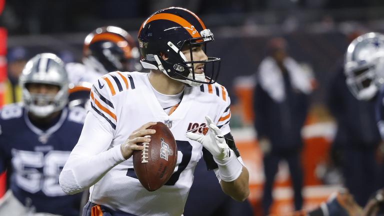 Chicago Bears quarterback Mitchell Trubisky (10) throws during the first half of an NFL football game against the Dallas Cowboys, Thursday, Dec. 5, 2019, in Chicago. (AP Photo / Charles Rex Arbogast) Chicago Bears quarterback Mitchell Trubisky (10) throws during the first half of an NFL football game against the Dallas Cowboys, Thursday, Dec. 5, 2019, in Chicago. (AP Photo / Charles Rex Arbogast)