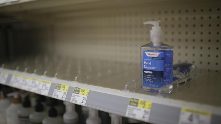 In this Feb. 28, 2020 file photo, rows of hand sanitizer are seen empty at a Walgreens in Idaho Falls, Idaho. (John Roark / The Idaho Post-Register via AP, file) In this Feb. 28, 2020 file photo, rows of hand sanitizer are seen empty at a Walgreens in Idaho Falls, Idaho. (John Roark / The Idaho Post-Register via AP, file)