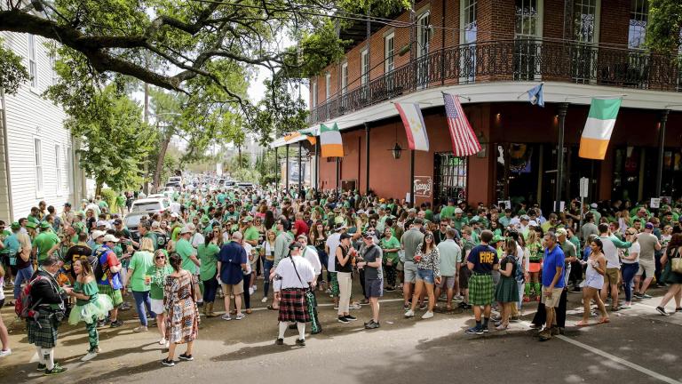 Revelers celebrate St. Patrick’s Day Saturday, March 14, 2020, during an unofficial gathering at Tracey’s Original Irish Channel Bar in New Orleans. (Scott Threlkeld / The Advocate via AP) Revelers celebrate St. Patrick’s Day Saturday, March 14, 2020, during an unofficial gathering at Tracey’s Original Irish Channel Bar in New Orleans. (Scott Threlkeld / The Advocate via AP)