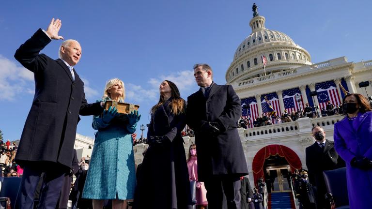 Joe Biden is sworn in as the 46th president of the United States by Chief Justice John Roberts as Jill Biden holds the Bible during the 59th Presidential Inauguration at the U.S. Capitol in Washington, Wednesday, Jan. 20, 2021, as their children Ashley and Hunter watch. (AP Photo / Andrew Harnik, Pool)