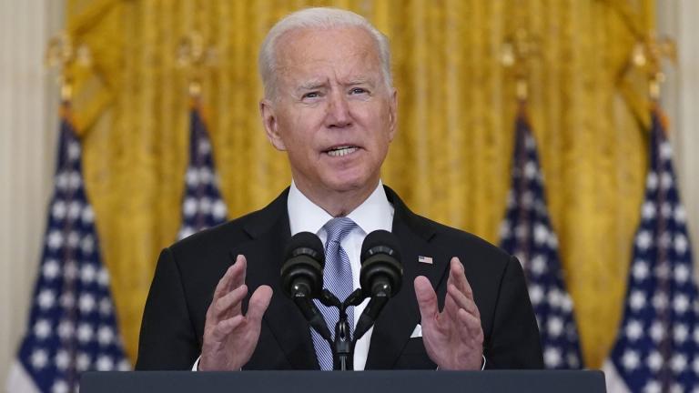 President Joe Biden speaks about Afghanistan from the East Room of the White House, Monday, Aug. 16, 2021, in Washington. (AP Photo/Evan Vucci)