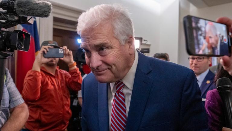 Rep. Tom Emmer, R-Minn., arrives as Republicans meet to decide who to nominate to be the new House speaker, on Capitol Hill in Washington, Tuesday, Oct. 24, 2023. (Alex Brandon / AP Photo)