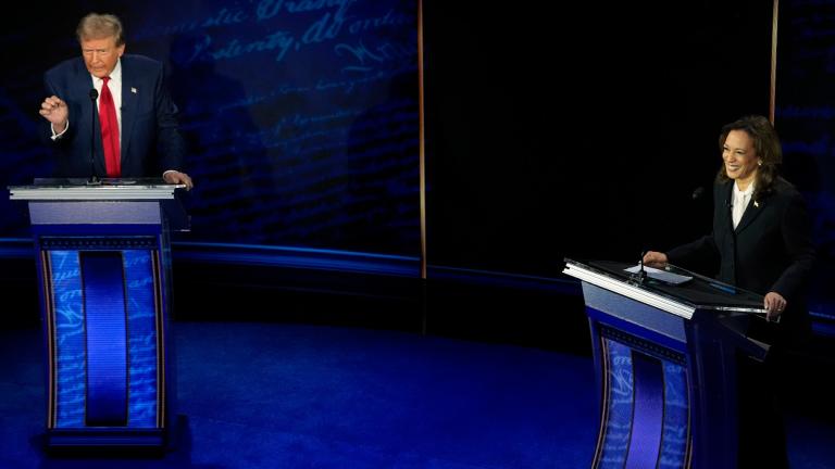 Republican presidential nominee former President Donald Trump and Democratic presidential nominee Vice President Kamala Harris participate during an ABC News presidential debate at the National Constitution Center, Tuesday, Sept.10, 2024, in Philadelphia. (AP Photo / Alex Brandon) Republican presidential nominee former President Donald Trump and Democratic presidential nominee Vice President Kamala Harris participate during an ABC News presidential debate at the National Constitution Center, Tuesday, Sept.10, 2024, in Philadelphia. (AP Photo / Alex Brandon)