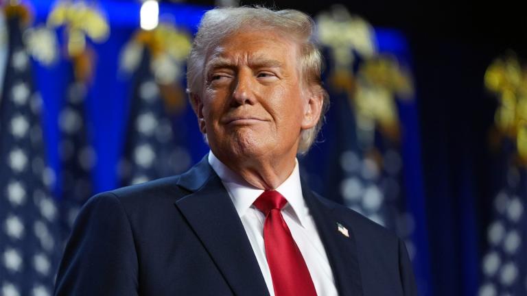 Republican presidential nominee former President Donald Trump arrives at an election night watch party at the Palm Beach Convention Center, Wednesday, Nov. 6, 2024, in West Palm Beach, Fla. (AP Photo / Evan Vucci)