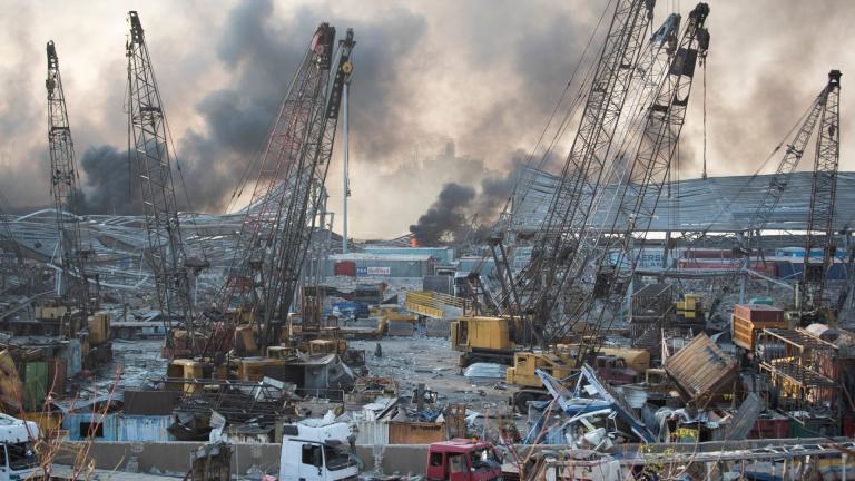 Aftermath of a massive explosion is seen in in Beirut, Lebanon, Tuesday, Aug. 4, 2020. (AP Photo / Hassan Ammar)