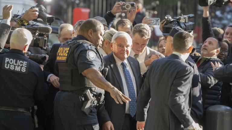 Democratic U.S. Sen. Bob Menendez of New Jersey arrives to the federal courthouse in New York, Wednesday, Sept. 27, 2023. Menendez is due in court to answer to federal charges alleging he used his powerful post to secretly advance Egyptian interests and carry out favors for local businessmen in exchange for bribes of cash and gold bars. (AP Photo/Jeenah Moon)