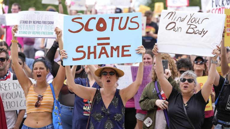Abortion-rights activist rally at the Indiana Statehouse following Supreme Court's decision to overturn Roe v. Wade, Saturday, June 25, 2022 in Indianapolis. (AP Photo / AJ Mast) 