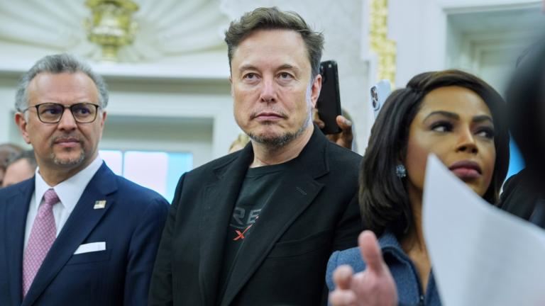 Elon Musk looks on as President Donald Trump meets South African President Cyril Ramaphosa in the Oval Office of the White House, Wednesday, May 21, 2025, in Washington. (AP Photo / Evan Vucci)