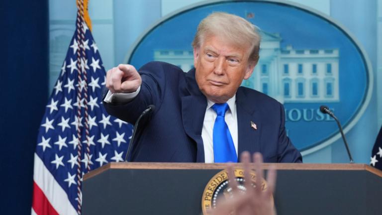 President Donald Trump points to a reporter to take a question as he speaks to the media, Friday, June 27, 2025, in the briefing room of the White House in Washington. (AP Photo / Jacquelyn Martin)