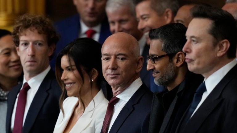 Guests including Mark Zuckerberg, Jeff Bezos, Sundar Pichai and Elon Musk, arrive before the 60th Presidential Inauguration in the Rotunda of the U.S. Capitol in Washington, Monday, Jan. 20, 2025. (AP Photo / Julia Demaree Nikhinson, Pool)