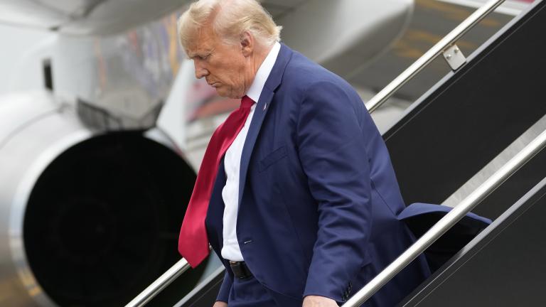Former President Donald Trump arrives at Ronald Reagan Washington National Airport, Thursday, Aug. 3, 2023, in Arlington, Va., as he heads to Washington to face a judge on federal conspiracy charges alleging Trump conspired to subvert the 2020 election. (AP Photo / Alex Brandon)