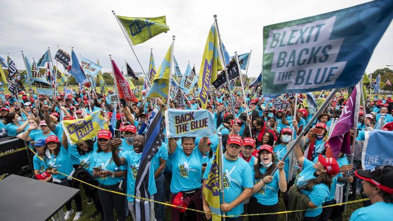Supporters of President Donald Trump rally at The Ellipse before entering to The White House, where Trump held an event on the South lawn on Saturday, Oct. 10, 2020, in Washington. (AP Photo / Jose Luis Magana)