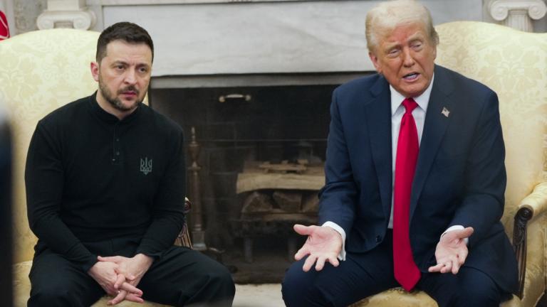 President Donald Trump, right, meets with Ukrainian President Volodymyr Zelenskyy in the Oval Office at the White House, Friday, Feb. 28, 2025, in Washington. (Mystyslav Chernov / AP Photo)