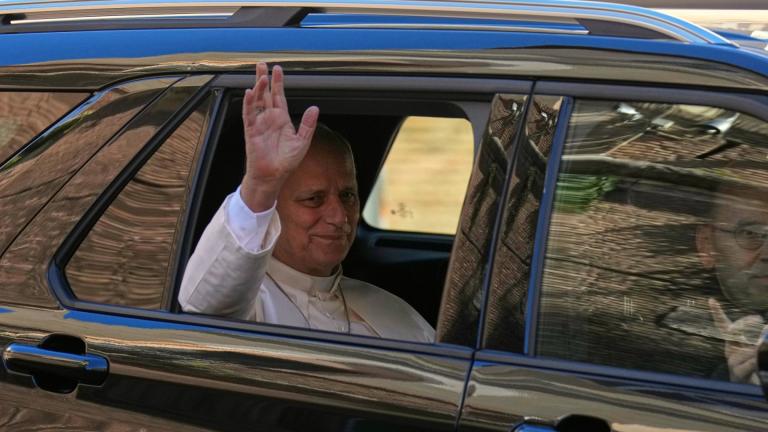 Pope Leo XIV leaves the Vatican for the Agostino Gemelli Polyclinic in Rome, Tuesday, Oct. 13, 2026, where he's expected to be operated to remove a lung nodule. (AP Photo / Andrew Medichini)