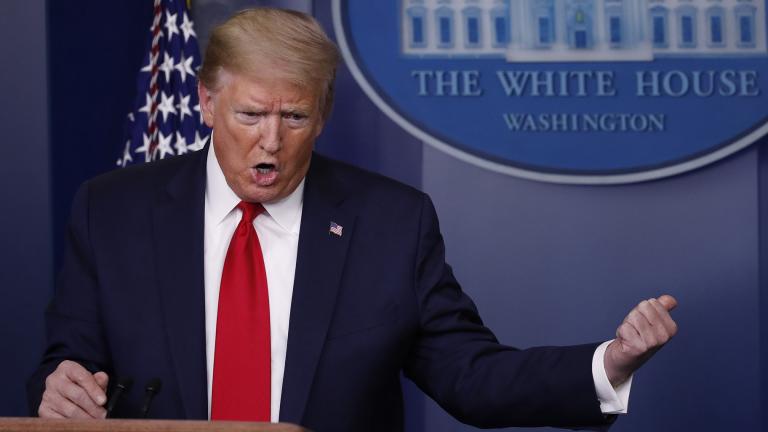 In this April 22, 2020, file photo President Donald Trump speaks about the coronavirus in the James Brady Press Briefing Room of the White House in Washington. (AP Photo / Alex Brandon, File)