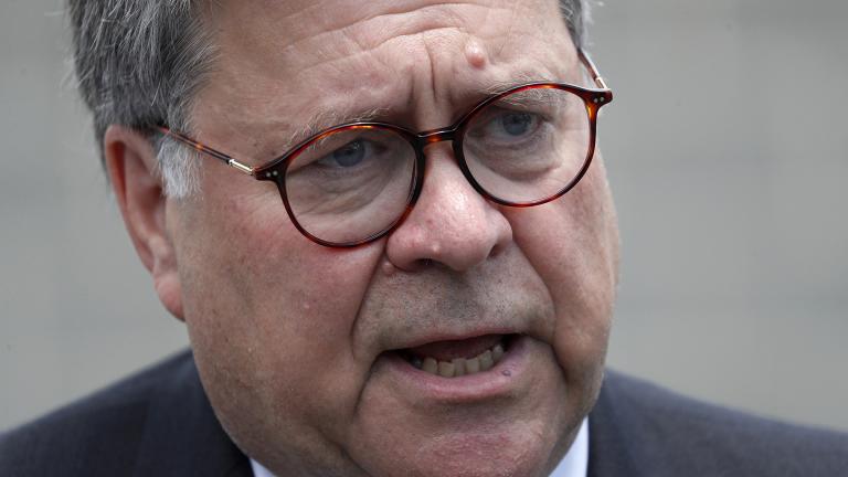 In this July 8, 2019, file photo, U.S. Attorney General William Barr speaks during a tour of a federal prison in Edgefield, S.C. (AP Photo / John Bazemore, File)