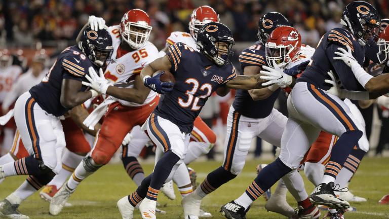 Chicago Bears running back David Montgomery (32) runs against the Kansas City Chiefs in the first half of an NFL football game in Chicago, Sunday, Dec. 22, 2019. (AP Photo  /Nam Y. Huh)