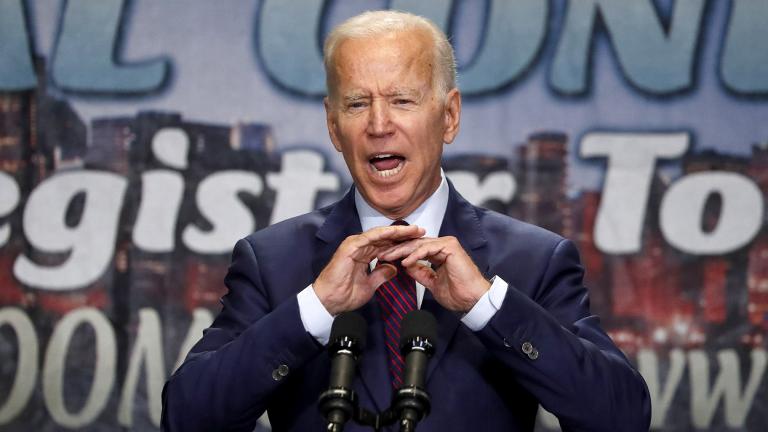 Democratic presidential candidate former Vice President Joe Biden addresses the Rainbow PUSH Coalition Annual International Convention Friday, June 28, 2019, in Chicago. (AP Photo / Charles Rex Arbogast)