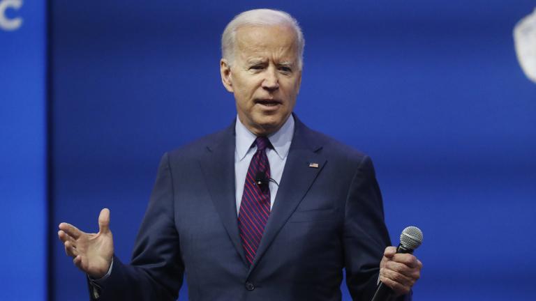 Democratic presidential candidate former Vice President Joe Biden, one of seven scheduled Democratic candidates participating in a public education forum, makes opening remarks, Saturday, Dec. 14, 2019, in Pittsburgh (AP Photo / Keith Srakocic)