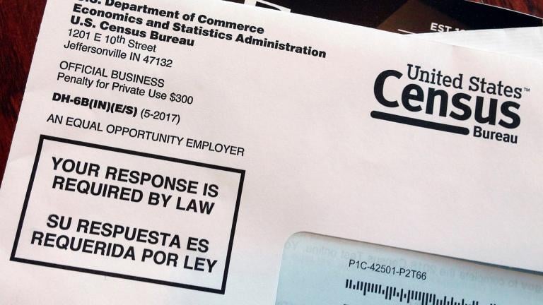 This March 23, 2018, file photo shows an envelope containing a 2018 census letter mailed to a U.S. resident as part of the nation’s only test run of the 2020 Census. (AP Photo / Michelle R. Smith, File) This March 23, 2018, file photo shows an envelope containing a 2018 census letter mailed to a U.S. resident as part of the nation’s only test run of the 2020 Census. (AP Photo / Michelle R. Smith, File)
