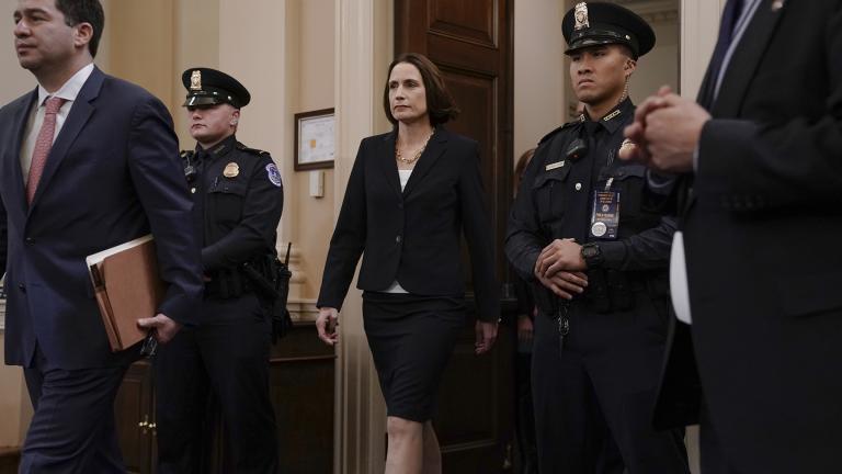  Former White House national security aide Fiona Hill returns from a break to testify before the House Intelligence Committee on Capitol Hill in Washington, Thursday, Nov. 21, 2019. (AP Photo / J. Scott Applewhite)
