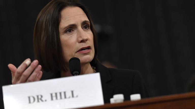 Former White House national security aide Fiona Hill testifies before the House Intelligence Committee on Capitol Hill in Washington, Thursday, Nov. 21, 2019, during a public impeachment hearing of President Donald Trump’s efforts to tie U.S. aid for Ukraine to investigations of his political opponents. (AP Photo / Susan Walsh) Former White House national security aide Fiona Hill testifies before the House Intelligence Committee on Capitol Hill in Washington, Thursday, Nov. 21, 2019, during a public impeachment hearing of President Donald Trump’s efforts to tie U.S. aid for Ukraine to investigations of his political opponents. (AP Photo / Susan Walsh)