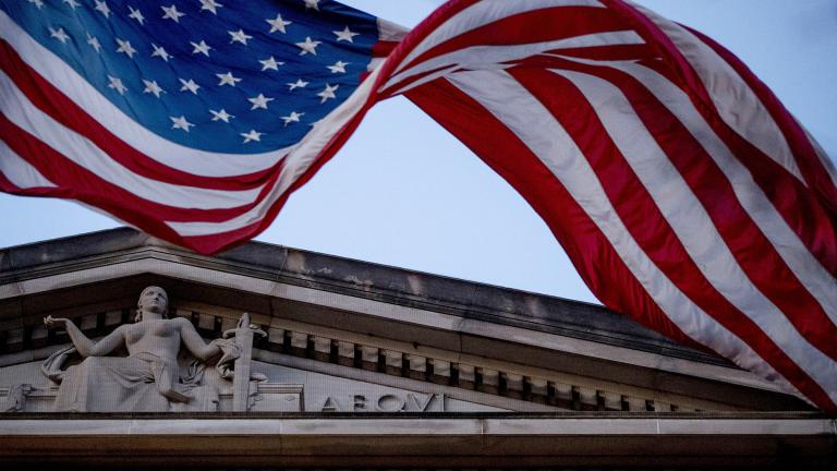 In this March 22, 2019 file photo, an American flag flies outside the Department of Justice in Washington. (AP Photo / Andrew Harnik) In this March 22, 2019 file photo, an American flag flies outside the Department of Justice in Washington. (AP Photo / Andrew Harnik)