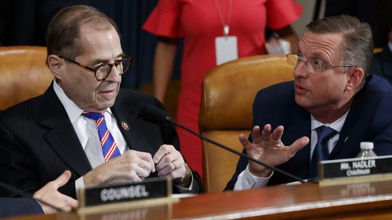 House Judiciary Committee Chairman Rep. Jerrold Nadler, D-N.Y., left, listens to ranking member Rep. Doug Collins, R-Ga., after the House Judiciary Committee hearing on the constitutional grounds for the impeachment of President Donald Trump, on Capitol Hill in Washington, Wednesday, Dec. 4, 2019 (AP Photo / Alex Brandon) House Judiciary Committee Chairman Rep. Jerrold Nadler, D-N.Y., left, listens to ranking member Rep. Doug Collins, R-Ga., after the House Judiciary Committee hearing on the constitutional grounds for the impeachment of President Donald Trump, on Capitol Hill in Washington, Wednesday, Dec. 4, 2019 (AP Photo / Alex Brandon)