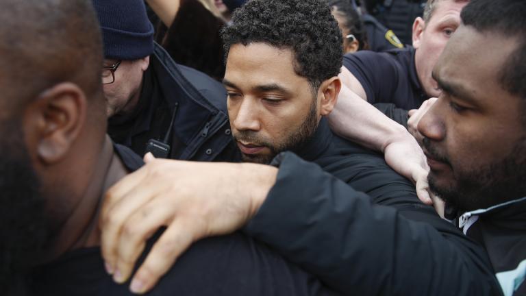 “Empire” actor Jussie Smollett leaves Cook County jail following his release, Thursday, Feb. 21, 2019. (AP Photo / Kamil Krzaczynski)