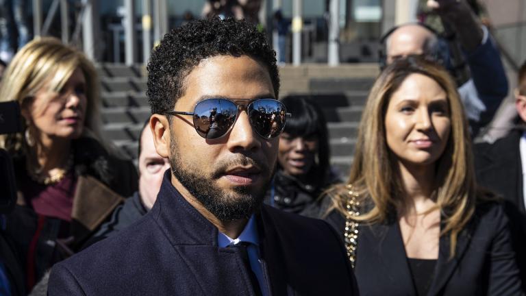 Actor Jussie Smollett leaves the Leighton Criminal Courthouse in Chicago on Tuesday March 26, 2019, after prosecutors dropped all charges against him. (Ashlee Rezin / Chicago Sun-Times via AP)