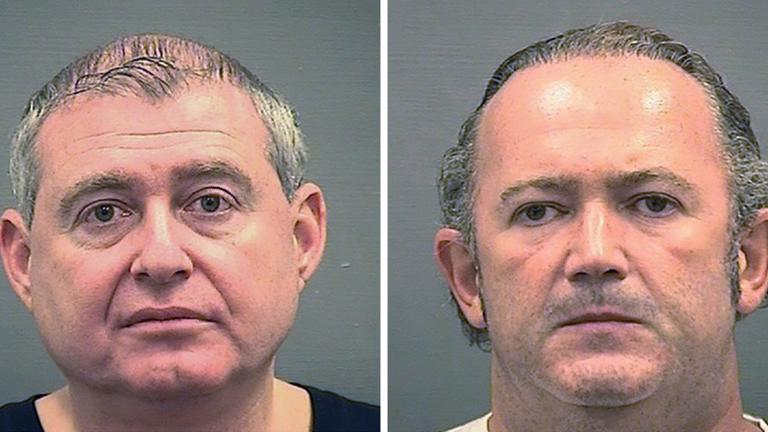 This combination of photos provided by the Alexandria Sheriff’s Office shows booking photos of Lev Parnas, left, and Igor Fruman. (Alexandria Sheriff's Office via AP)