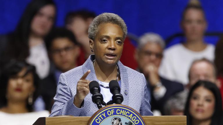 Chicago Mayor Lori Lightfoot speaks during her inauguration ceremony at Wintrust Arena on Monday, May 20, 2019. (AP Photo / Jim Young)