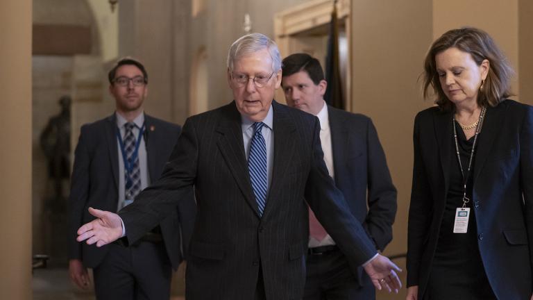 Senate Majority Leader Mitch McConnell, R-Ky., arrives for a closed meeting with fellow Republicans as he strategizes about the looming impeachment trial of President Donald Trump, at the Capitol in Washington, Tuesday, Jan. 7, 2020. (AP Photo / J. Scott Applewhite) Senate Majority Leader Mitch McConnell, R-Ky., arrives for a closed meeting with fellow Republicans as he strategizes about the looming impeachment trial of President Donald Trump, at the Capitol in Washington, Tuesday, Jan. 7, 2020. (AP Photo / J. Scott Applewhite)