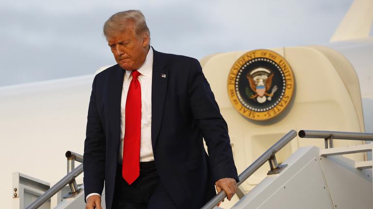In this July 24, 2020, file photo President Donald Trump steps off Air Force One at Morristown Municipal Airport in Morristown, N.J. (AP Photo / Patrick Semansky, File)