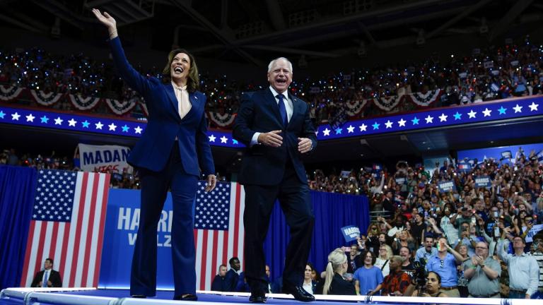 Democratic presidential nominee Vice President Kamala Harris and her running mate Minnesota Gov. Tim Walz arrive at a campaign rally in Philadelphia, Tuesday, Aug. 6, 2024. (AP Photo / Matt Rourke)
