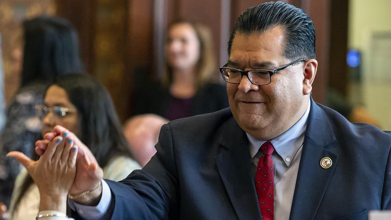 This June 2, 2019 file photo shows Illinois State Sen. Martin Sandoval, D-Chicago, at the Illinois State Capitol, in Springfield, Ill. (Justin L. Fowler / The State Journal-Register via AP, File)