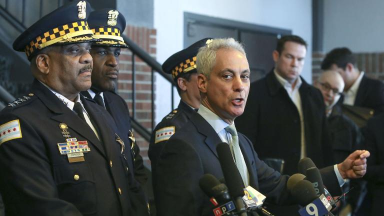 Chicago Mayor Rahm Emanuel, right, and Chicago Police Superintendent Eddie Johnson appear at a news conference Tuesday, March 26, 2019, after prosecutors abruptly dropped all charges against “Empire” actor Jussie Smollett. (AP Photo / Teresa Crawford)