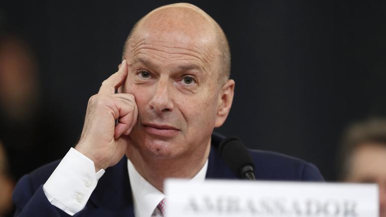 U.S. Ambassador to the European Union Gordon Sondland listens as he testifies before the House Intelligence Committee on Capitol Hill in Washington, Wednesday, Nov. 20, 2019. (AP Photo / Andrew Harnik)