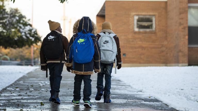 Students return to class on Friday Nov. 1, 2019 at Roswell B. Mason Elementary School on the South Side after a Chicago Teachers Union strike closed schools for 11 days. (Ashlee Rezin Garcia / Chicago Sun-Times via AP)