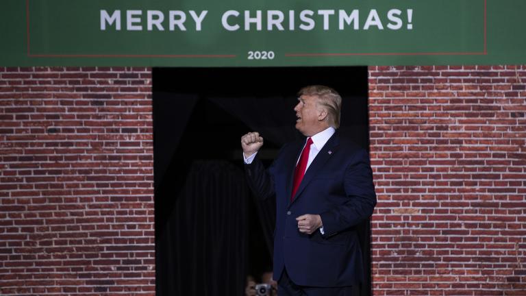 In this Wednesday, Dec. 18, 2019 file photo, President Donald Trump speaks during a campaign rally at Kellogg Arena, Wednesday, Dec. 18, 2019, in Battle Creek, Mich. (AP Photo / Evan Vucci, File)