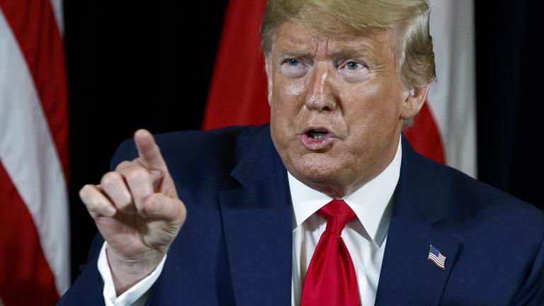 President Donald Trump speaks during a meeting at the InterContinental Barclay hotel during the United Nations General Assembly, Monday, Sept. 23, 2019, in New York. (AP Photo / Evan Vucci)